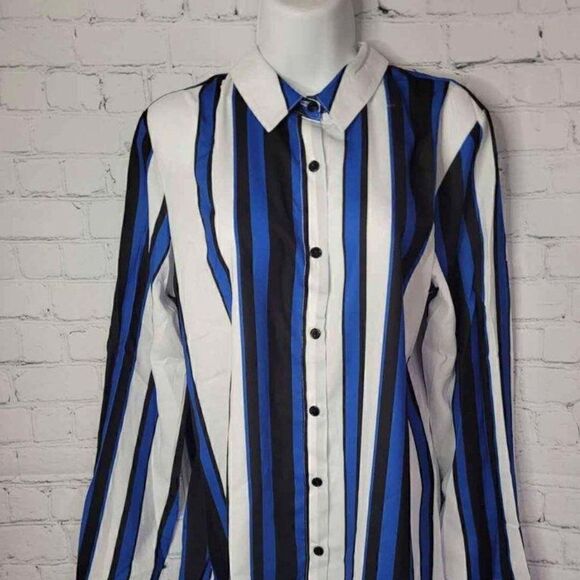 Women's Striped Button Down Blouse Medium - Picture 1 of 6